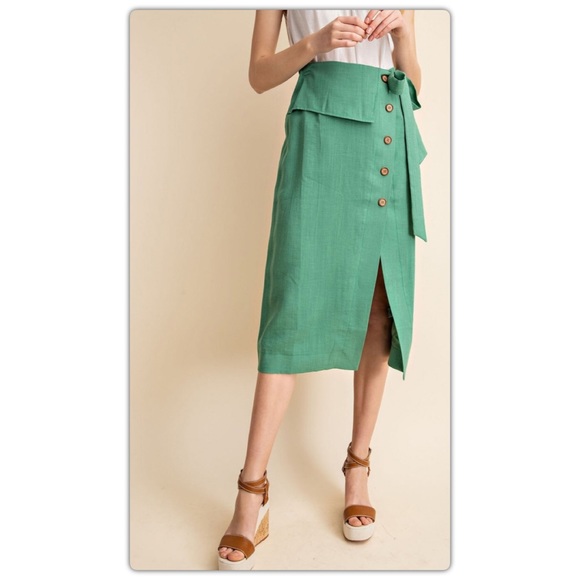 Green Midi Wrap Skirt - Picture 4 of 6
